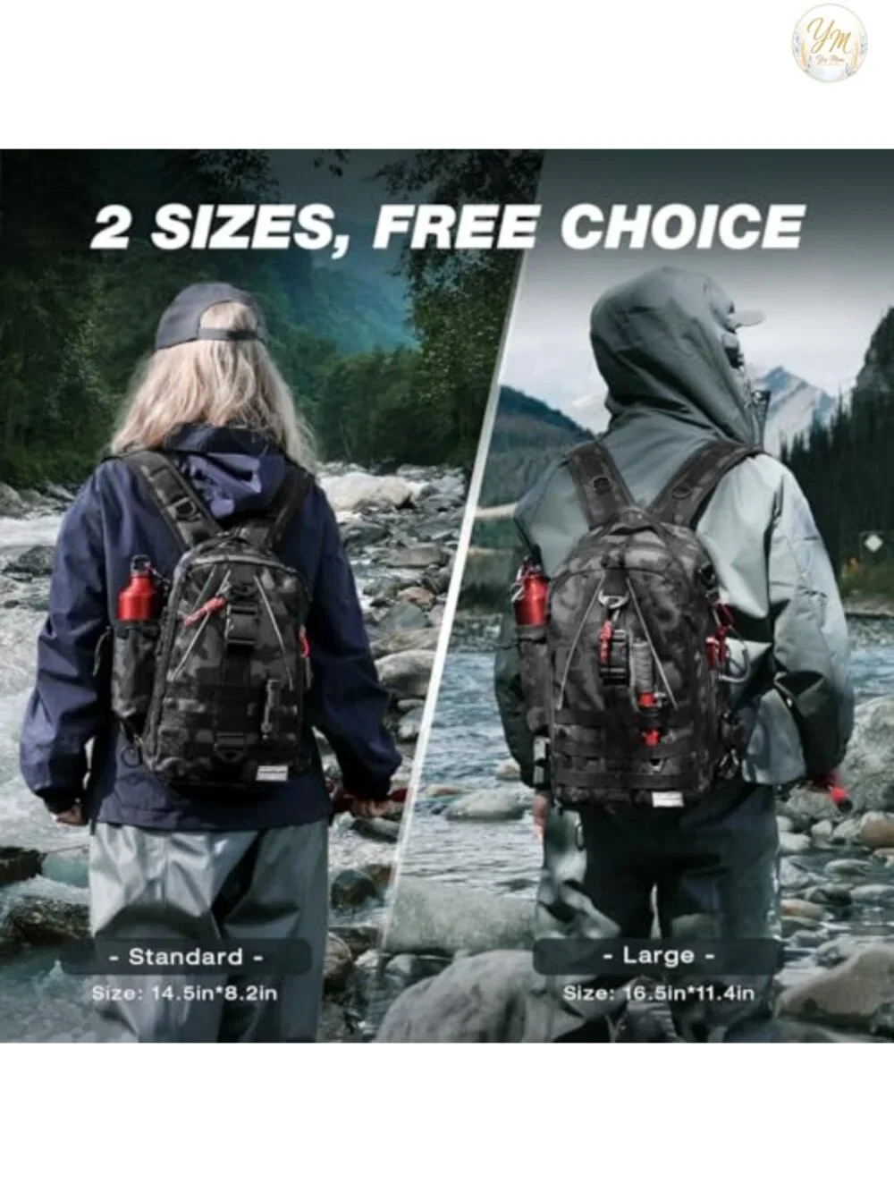 Waterproof Fishing Tackle Backpack with Rod Holder, MOLLE Webbing, Adjustable